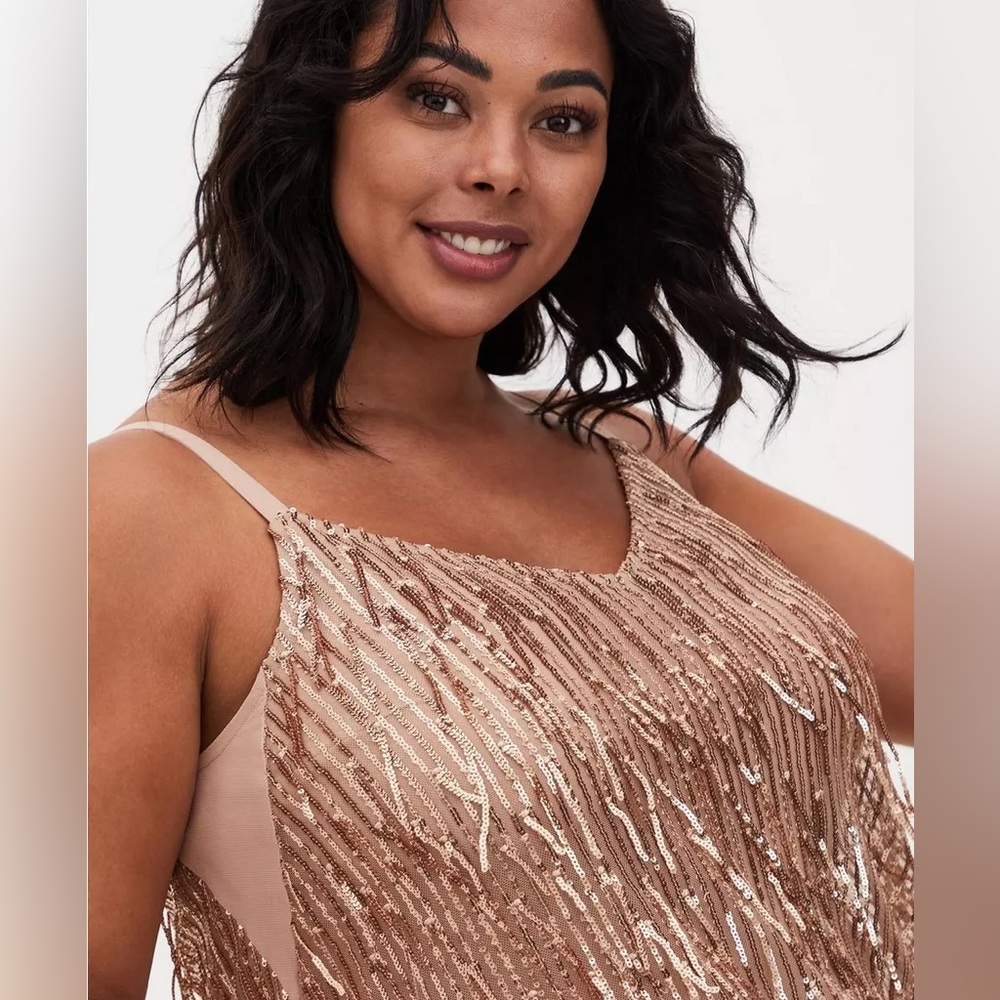 Torrid Sophie Sequin Fringe Swing Cami Size 2 rose gold
